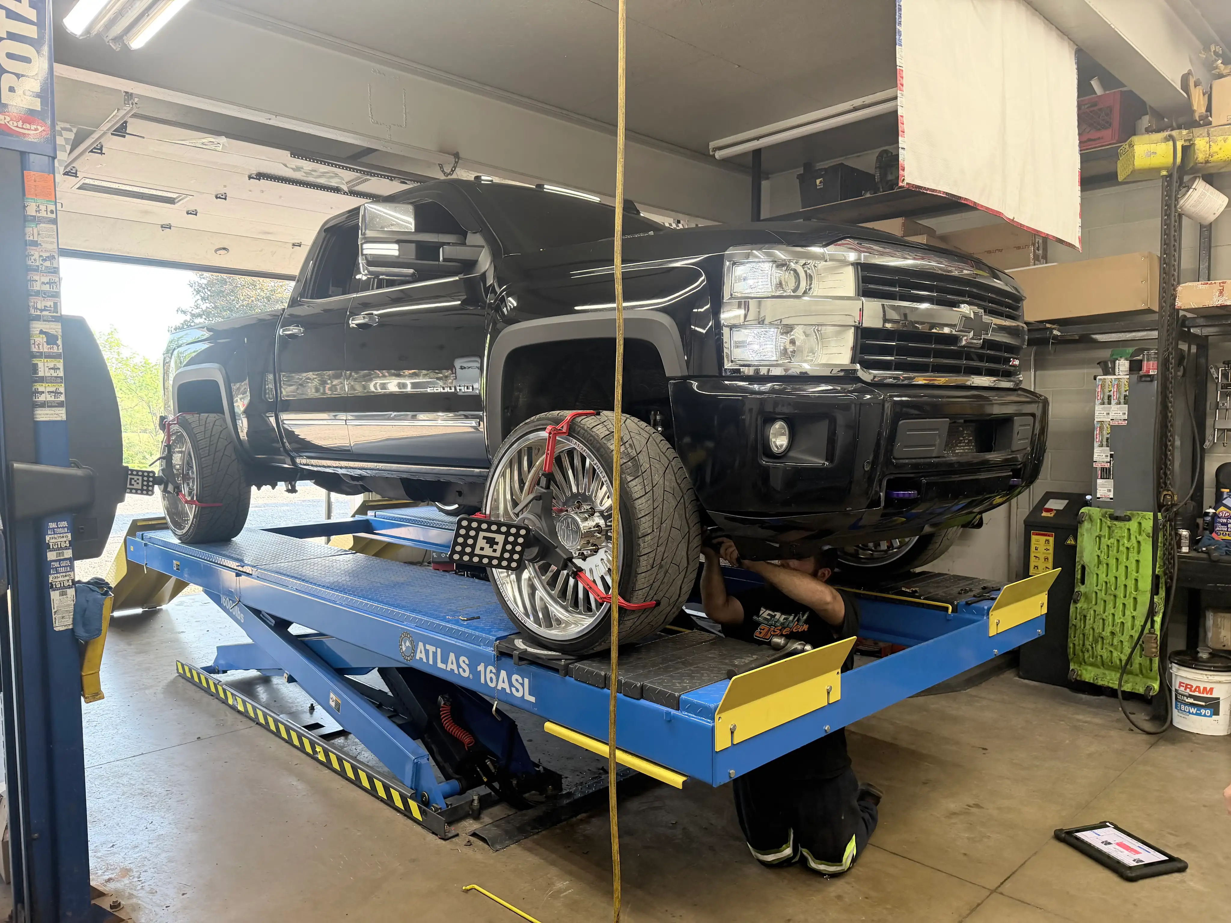 shue's automotive and towing performing ADAS alignment on a Chevrolet