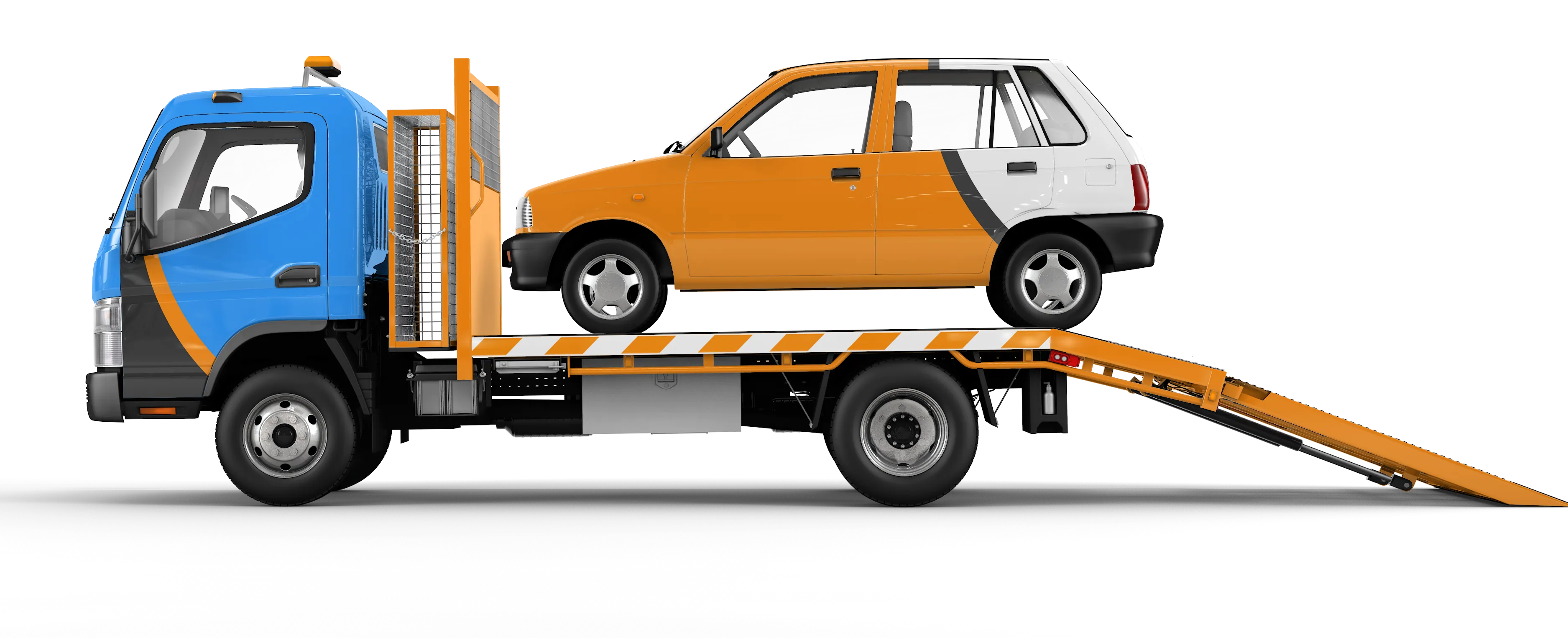 tow truck hauling a broken down car